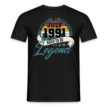 Vintage 30e anniversaire juillet 1991 - T-shirt homme - noir - Devant - AI Model Male 178 light (178cm)
