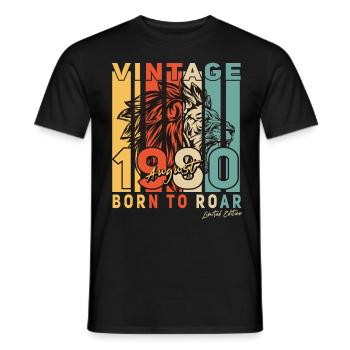 In August 1980 Vintage Lion Gift - Men's T-Shirt - black - Front - AI Model Male 178 light (178cm)