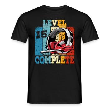 Kids Level 15 Complete Birthday Shirt Gamer - Men's T-Shirt - black - Front - AI Model Male 178 light (178cm)
