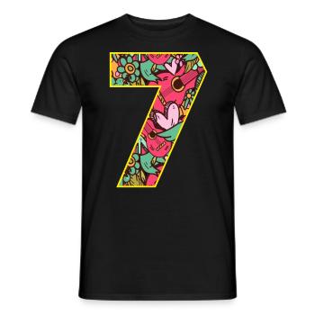 Zahl 7 Blüten - Männer T-Shirt - Schwarz - Vorne - AI Model Male 178 light (178cm)