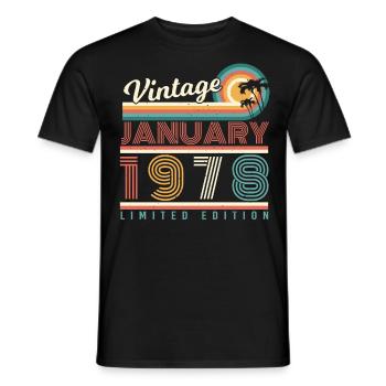 Janvier 1978 Palm Retro - T-shirt homme - noir - Devant - AI Model Male 178 light (178cm)