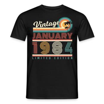 Born 1984 January Vintage - Men's T-Shirt - black - Front - AI Model Male 178 light (178cm)