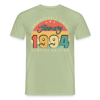 1994 Januar Geschenkidee Vintage - Männer T-Shirt - Sage - Vorne - AI Model Male 178 light (178cm)