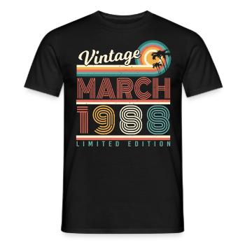Né en mars 1988 Retro - T-shirt homme - noir - Devant - AI Model Male 178 light (178cm)