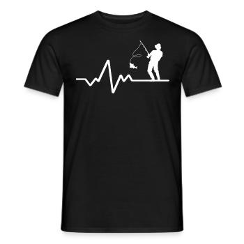 Herzschlaglinie Mit Hobbyfischer Weisses Design - Männer T-Shirt - Schwarz - Vorne - AI Model Male 178 light (178cm)