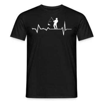 Herzschlaglinie Mit Hobbyfischer Weisses Design - Männer T-Shirt - Schwarz - Vorne - AI Model Male 178 light (178cm)