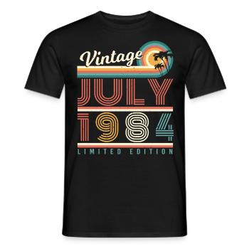 Born 1984 in July - Men's T-Shirt - black - Front - AI Model Male 178 light (178cm)