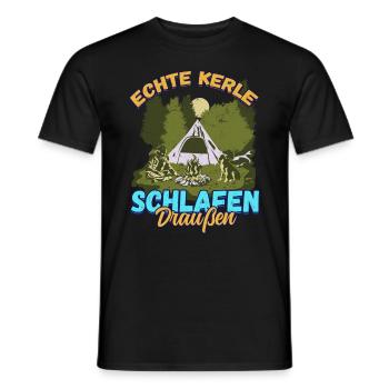 Echte Kerle Schlafen Draußen - Campen Zelten Natur - Männer T-Shirt - Schwarz - Vorne - AI Model Male 178 light (178cm)