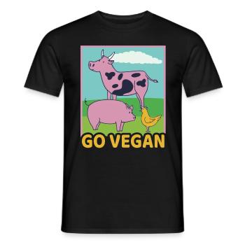 Go Vegan Veganer Kuh Schwein Huhn Vegetarier - Männer T-Shirt - Schwarz - Vorne - AI Model Male 178 light (178cm)