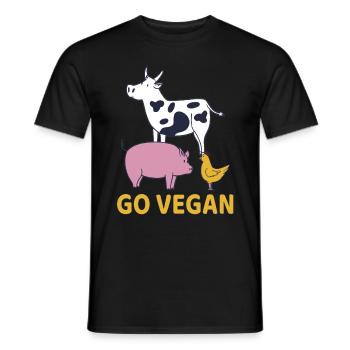 Go Vegan Veganer Kuh Schwein Huhn Vegetarier - Männer T-Shirt - Schwarz - Vorne - AI Model Male 178 light (178cm)