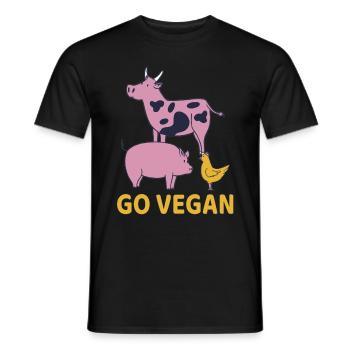 Go Vegan Veganer Kuh Schwein Huhn Vegetarier - Männer T-Shirt - Schwarz - Vorne - AI Model Male 178 light (178cm)