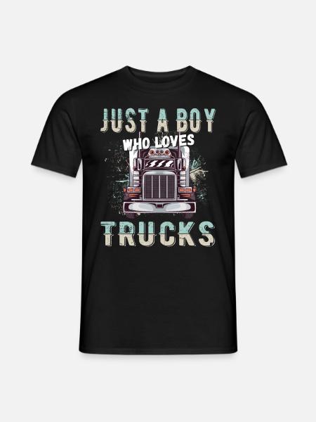 nur ein Junge, der Trucks liebt - Mænd T-shirt - sort