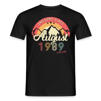 Année de construction en août 1989 - T-shirt homme - noir - Devant - AI Model Male 178 light (178cm)