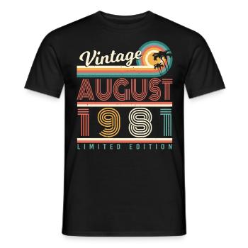 1981 En août idée cadeau - T-shirt homme - noir - Devant - AI Model Male 178 light (178cm)