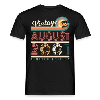 Mois de naissance Août 2001 - T-shirt homme - noir - Devant - AI Model Male 178 light (178cm)