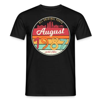 Birthday greeting 1987 In August - Men's T-Shirt - black - Front - AI Model Male 178 light (178cm)