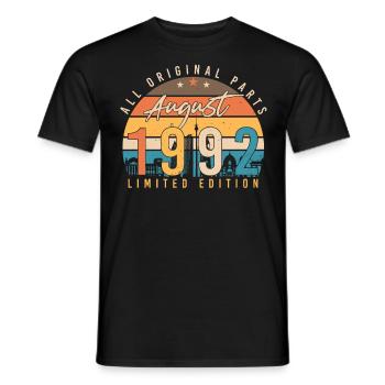 Zum 30.Lebensjahr August 1992 - Männer T-Shirt - Schwarz - Vorne - AI Model Male 178 light (178cm)