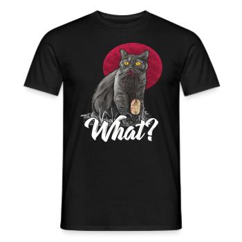 Katze mit gefangener Computer Maus - What? - Männer T-Shirt - Schwarz - Vorne - AI Model Male 178 light (178cm)