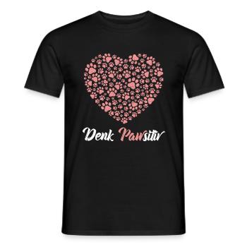 Denk Positiv ( Pawsitiv ) Hundeherz- Hunde Sprüche - Männer T-Shirt - Schwarz - Vorne - AI Model Male 178 light (178cm)