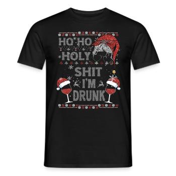 Ho Ho Holy Shit I'm Drunk Wine Santa Christmas - Men's T-Shirt - black - Front - AI Model Male 178 light (178cm)