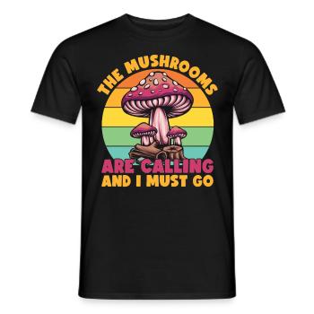 Mushrooms Are Calling Adventure Lover - Men's T-Shirt - black - Front - AI Model Male 178 light (178cm)