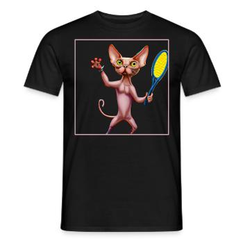 Tennis Sphynx Cat - Men's T-Shirt - black - Front - AI Model Male 178 light (178cm)