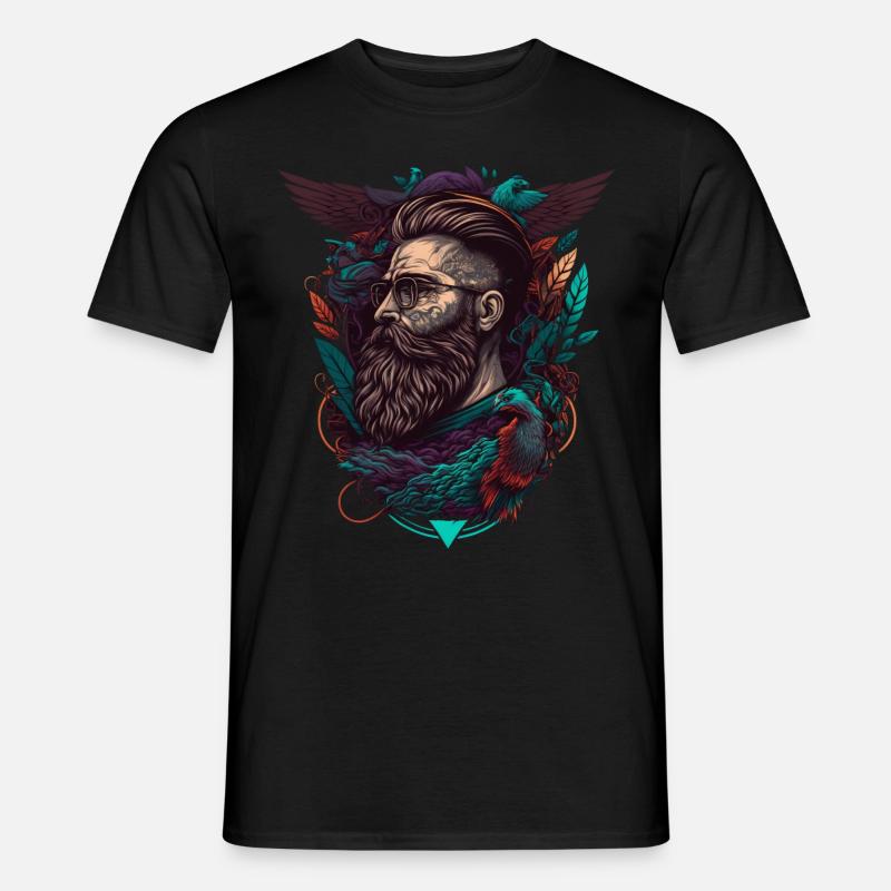 Mann mit Bart und langen Haaren mit Tattoos - Männer T-Shirt - Schwarz