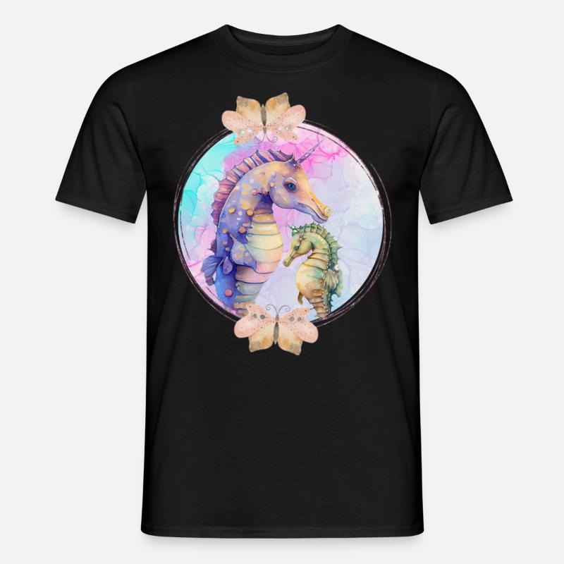 Seepferdchen Mama und Kind - Männer T-Shirt - Schwarz