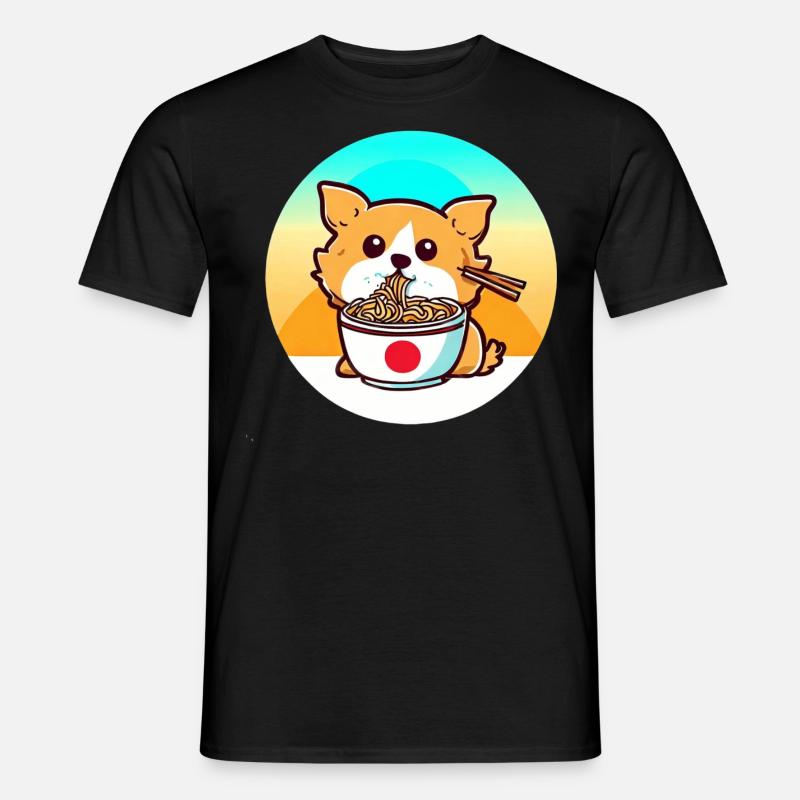 Hund isst Ramen-Nudeln - Männer T-Shirt - Schwarz