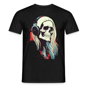 Colorful hairy retro czacha with popfan earphone - Men's T-Shirt - black - Front - AI Model Male 178 light (178cm)