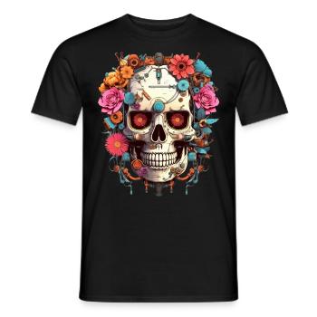 Cyborg Skull Robot Android Sugar Skull - Men's T-Shirt - black - Front - AI Model Male 178 light (178cm)