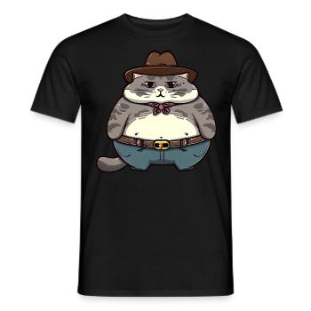 Fat Cowboy Cat - Men's T-Shirt - black - Front - AI Model Male 178 light (178cm)