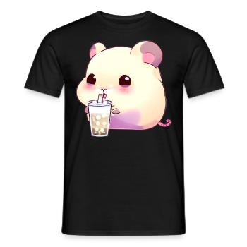 Kawaii Hamster mit Bubble Tea - Männer T-Shirt - Schwarz - Vorne - AI Model Male 178 light (178cm)