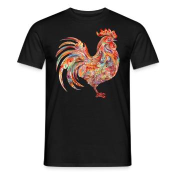 Vibrant Floral Colorful Rooster - Men's T-Shirt - black - Front - AI Model Male 178 light (178cm)