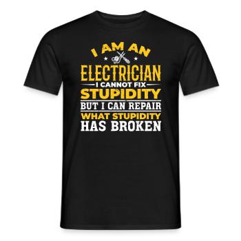 Electrician I can't fix stupidity - Men's T-Shirt - black - Front - AI Model Male 178 light (178cm)