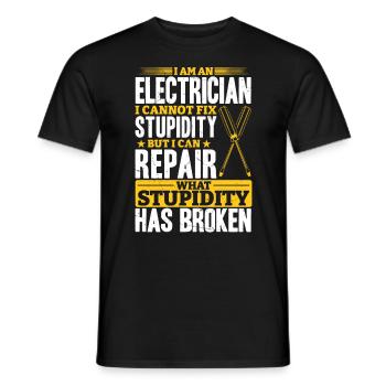 Electrician I can't fix stupidity - Men's T-Shirt - black - Front - AI Model Male 178 light (178cm)