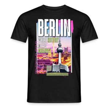Berlin Skyline TV Tower Germany City Colorful - Men's T-Shirt - black - Front - AI Model Male 178 light (178cm)
