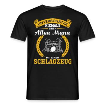 Unterschätze niemals einen Mann mit ein Schlagzeug - Männer T-Shirt - Schwarz - Vorne - AI Model Male 178 light (178cm)