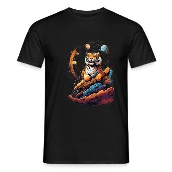 Tiger on the cliff in space - Solar System - Men's T-Shirt - black - Front - AI Model Male 178 light (178cm)