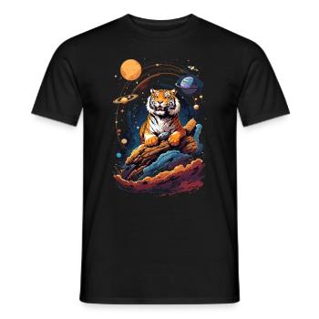 Tiger on the cliff in space - Solar System - Men's T-Shirt - black - Front - AI Model Male 178 light (178cm)