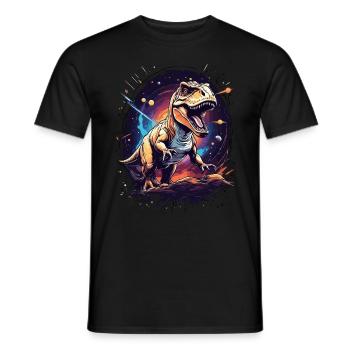 T-Rex on a rocky cliff in space - Men's T-Shirt - black - Front - AI Model Male 178 light (178cm)