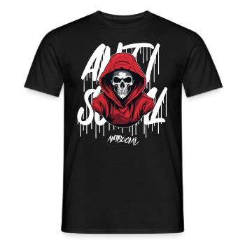 Anti Social Skull in Hoodie I W - Men's T-Shirt - black - Front - AI Model Male 178 light (178cm)