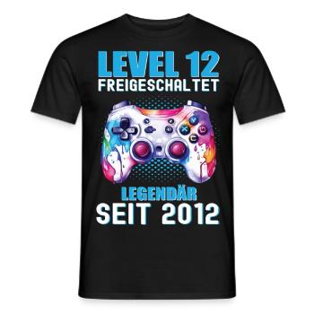 12. Geburtstag Level 12 Freigeschaltet Gamer - Männer T-Shirt - Schwarz - Vorne - AI Model Male 178 light (178cm)