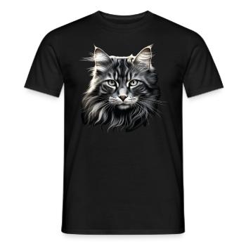 Chat à poil long Chat Blanc Maine Coone Chat de la forêt - T-shirt homme - noir - Devant - AI Model Male 178 light (178cm)