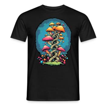 Colorful Mushroom DNA Mycelium Grower - Men's T-Shirt - black - Front - AI Model Male 178 light (178cm)
