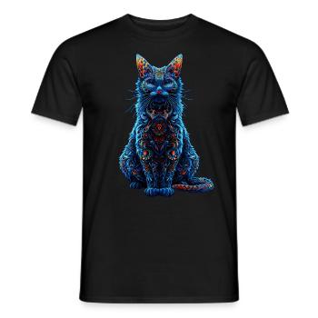 Intricate Psychedelic Fractal Cat Rave Mushroom - Men's T-Shirt - black - Front - AI Model Male 178 light (178cm)