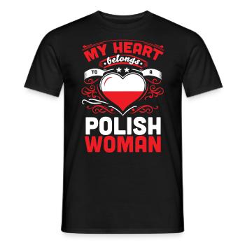 My Heart Belongs To A Polish Woman Love Valentine - Men's T-Shirt - black - Front - AI Model Male 178 light (178cm)