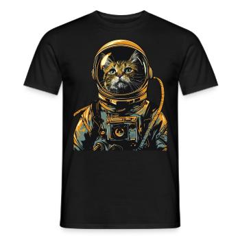 Astronaut Cat Space Explorer Funny - Men's T-Shirt - black - Front - AI Model Male 178 light (178cm)