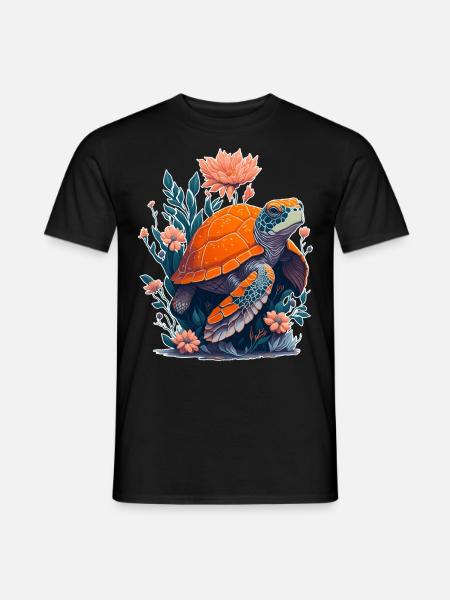 Turtle Flowers Motif - Men's T-Shirt - black