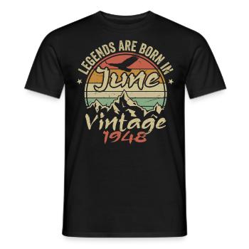 Birthday June 1948 born in June 1948 Retro 1948 - Men's T-Shirt - black - Front - AI Model Male 178 light (178cm)